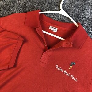 Vintage Stedman Shirt Mens Large Red Daytona Beach Florida‎ Polo Souvenir USA